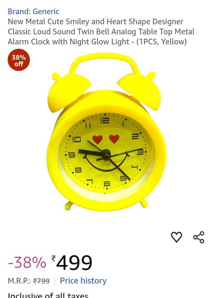 💫Cute Heart Smiley Face Yellow-White Alarm Clock!
