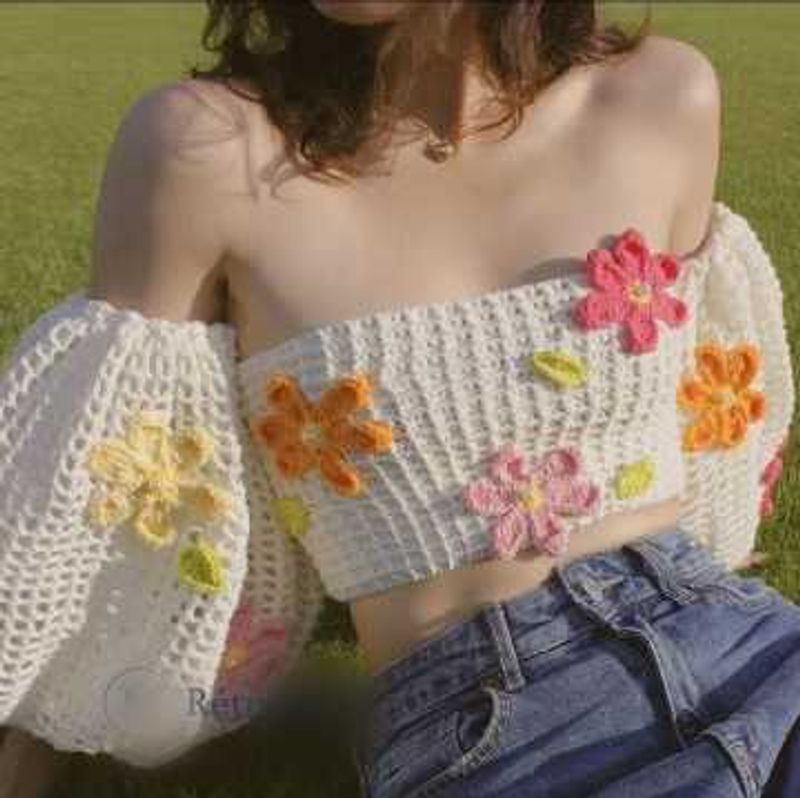 Crochet Off-Shoulder Crop Top