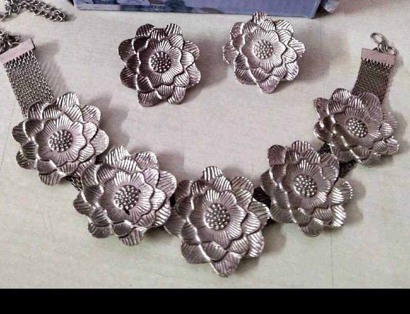 Oxidised Silver Choker Set
