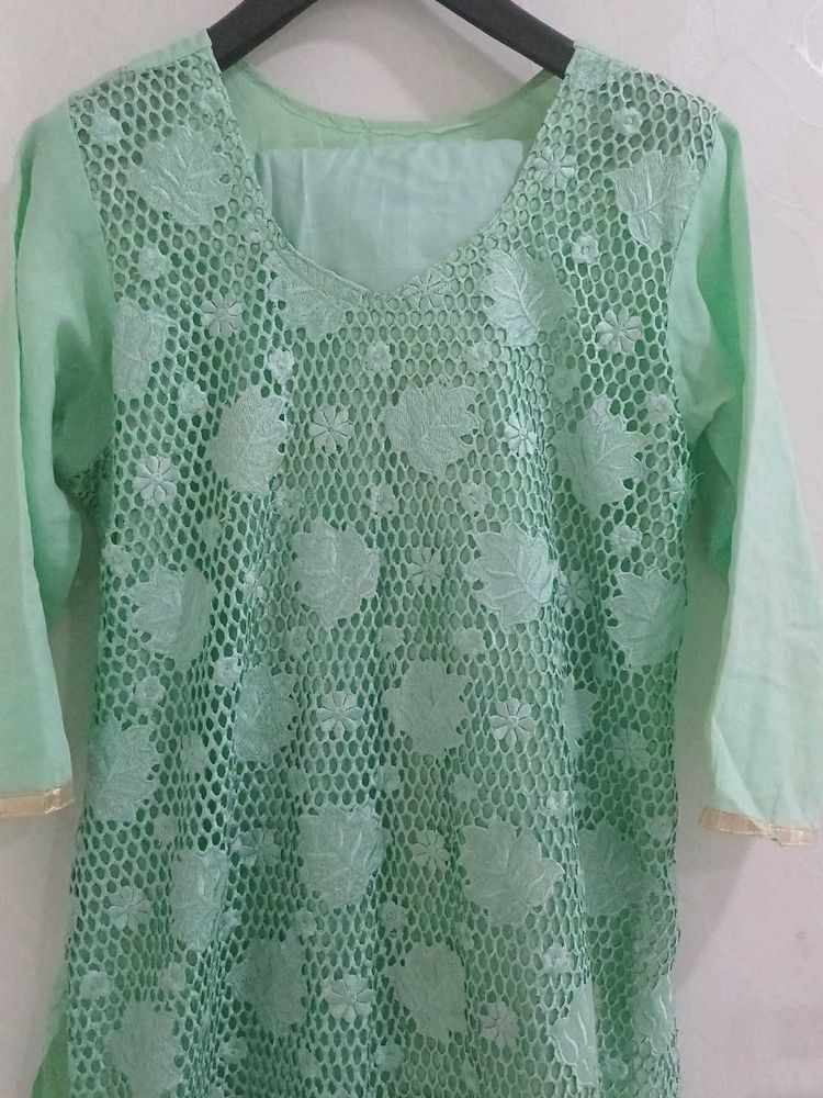 Elegant Mint Green Chikankari Kurta with matching