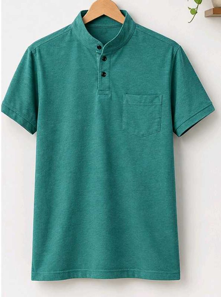 WESTSIDE Men's Teal Band Collar T-Shirt