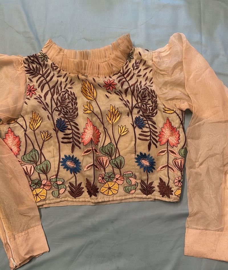 Embroidered Floral Puff Sleeve Blouse