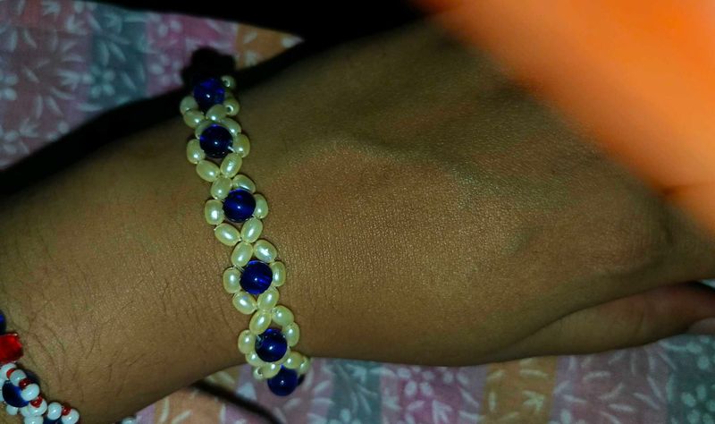 Handmade Blue Pearl Flower Bracelet