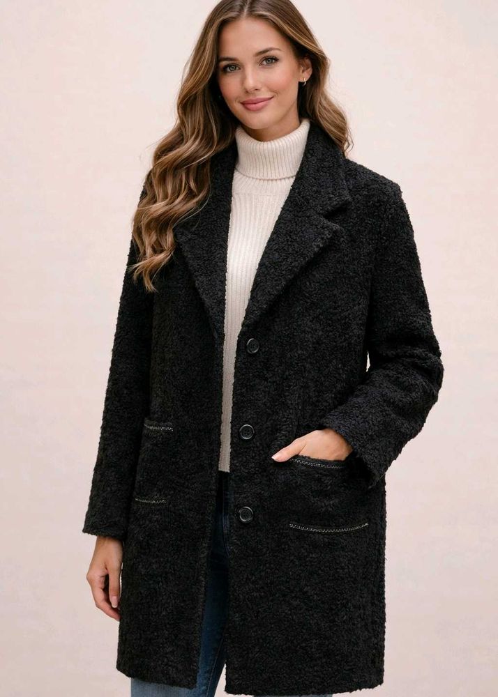 Elegant Black Boucle Coat