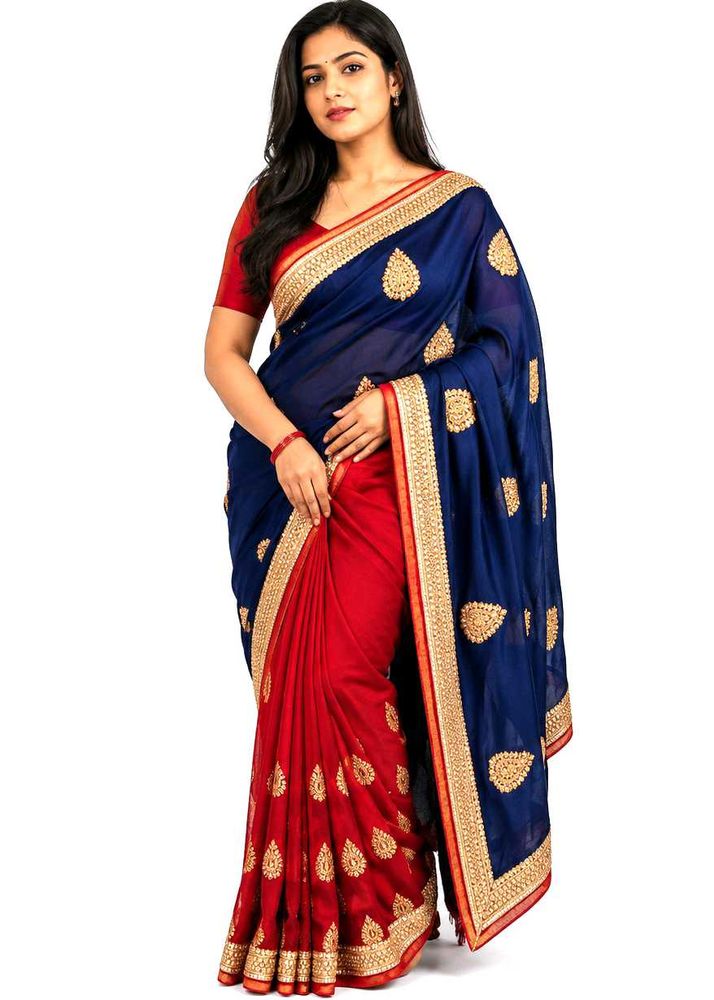 wedding special  Blue &amp; Red stone work Embroidered