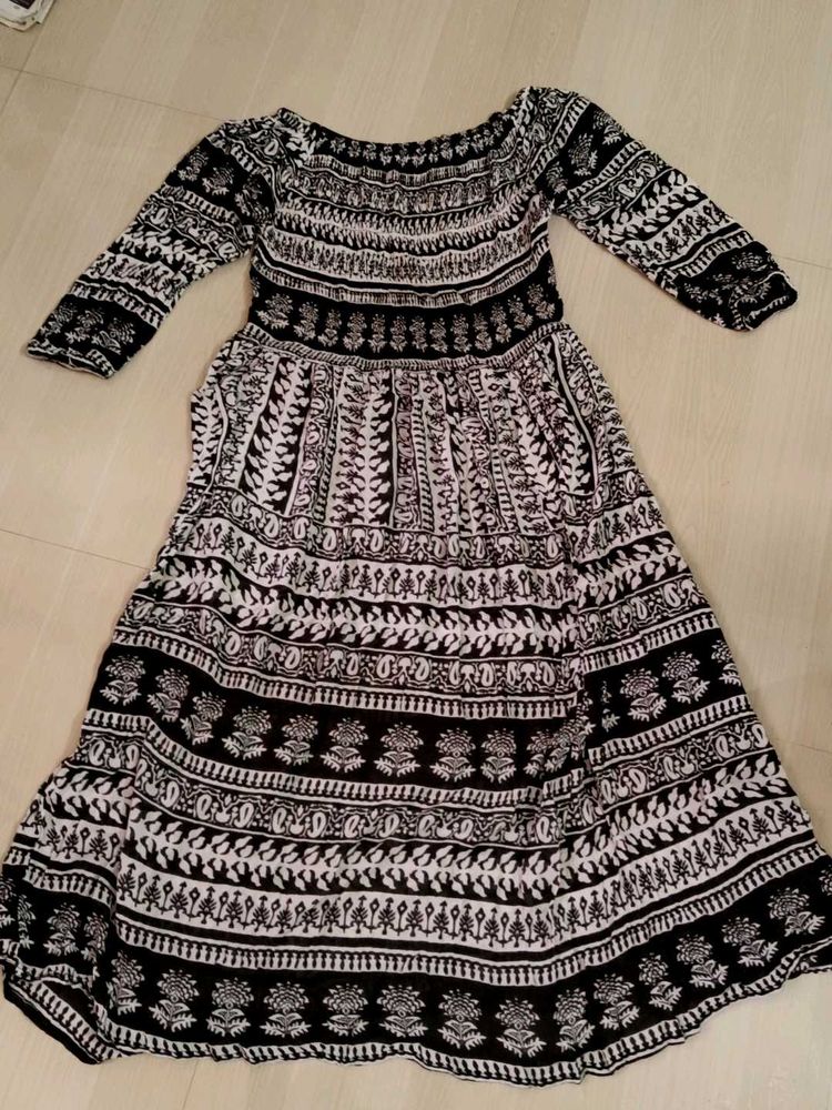 Boho Black &amp; White Print Maxi Dress