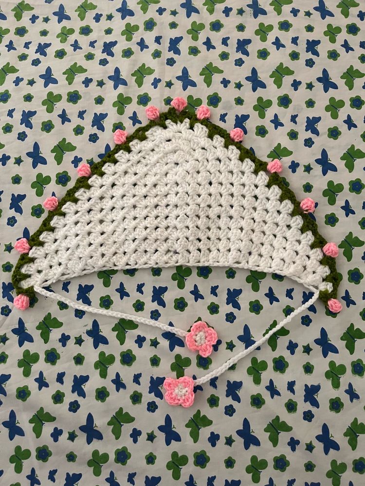 Handmade Crochet scarf with Floral Embellishments