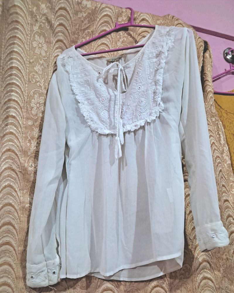 White  Transparent Thread Work Top