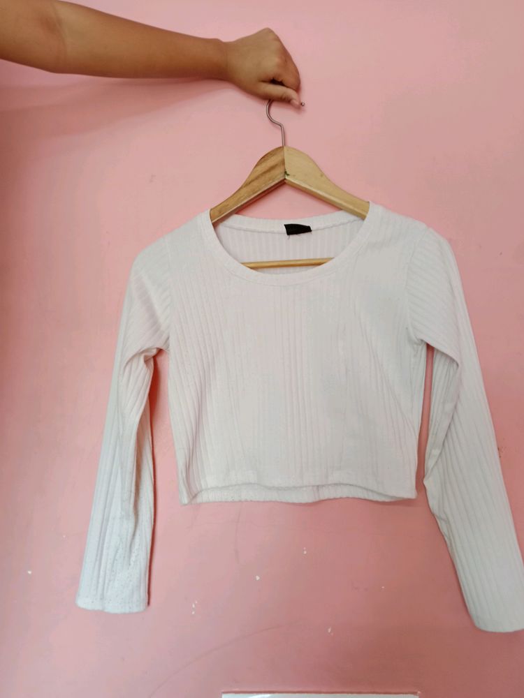 White Crop Top Ribbed