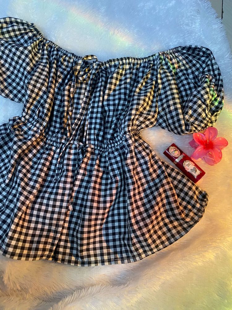 Gingham Off-Shoulder Top