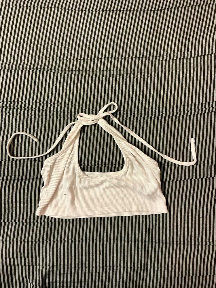 White Halter Neck Crop Top