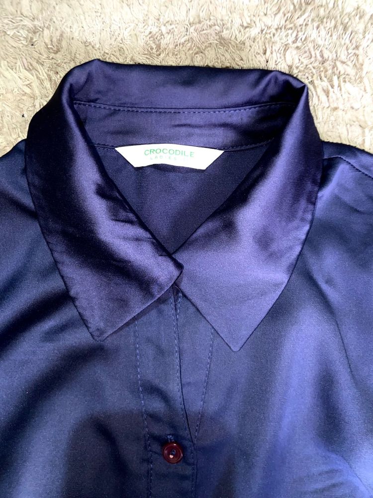 Satin Elegant Navy Blue Shirt