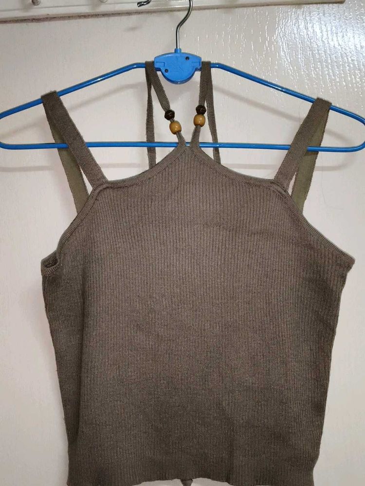 Knit Tank Top with Beaded Straps