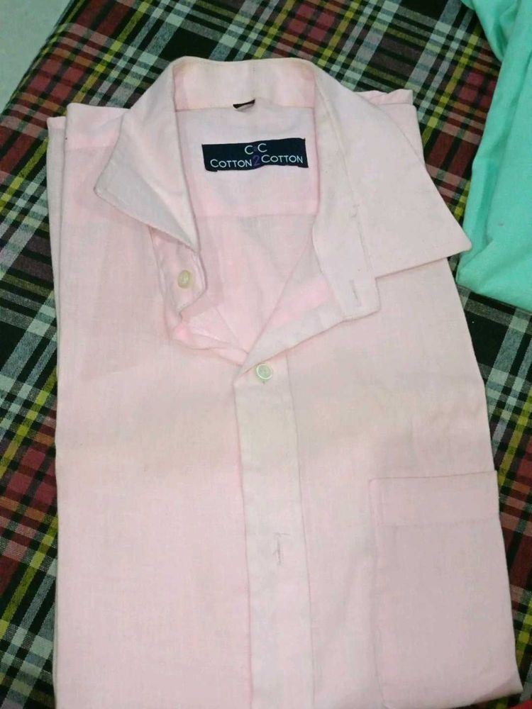 Men's Pink Cotton Casual Shirt
