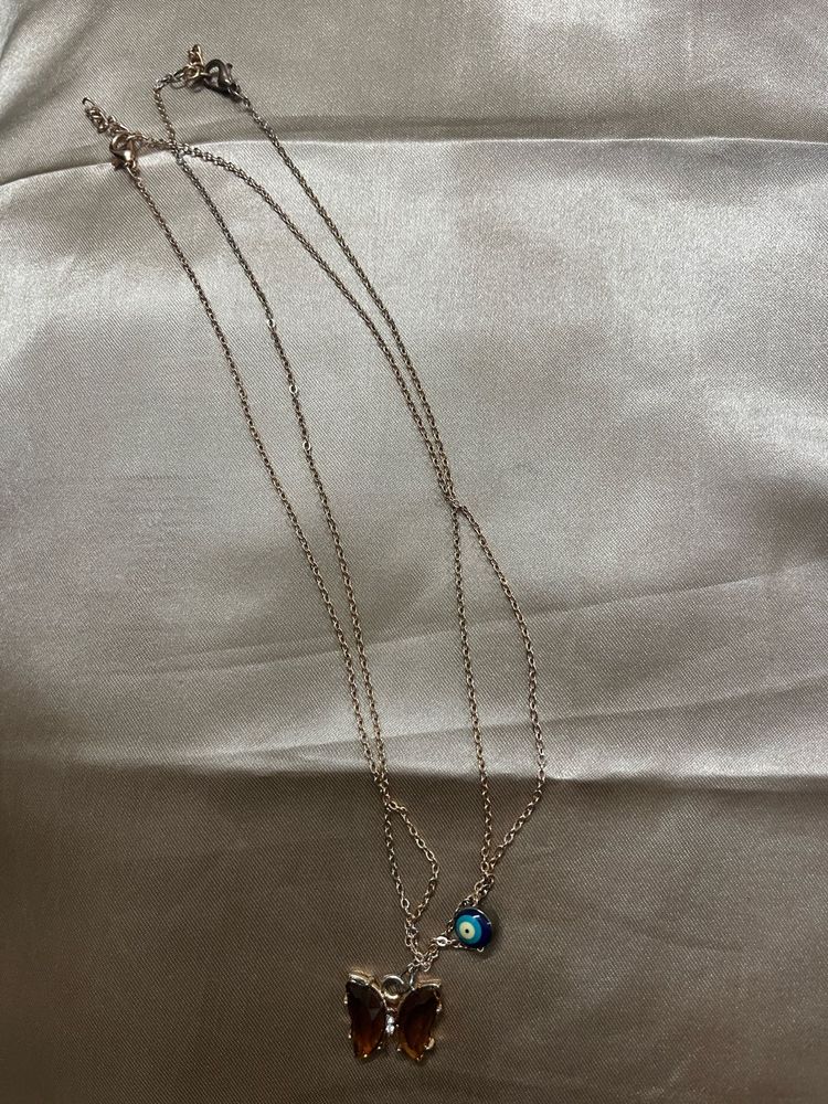Butterfly and Evil Eye Necklace Combo