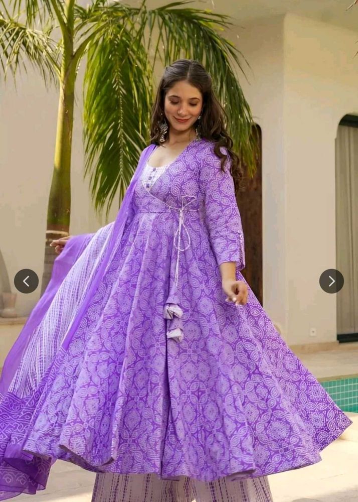 Purple Printed Anarkali Kurta Set