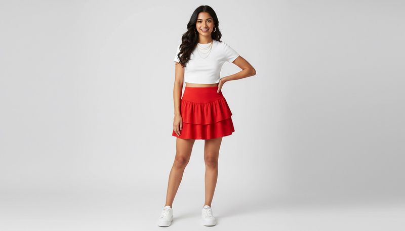 Red Ruffle Mini Skirt