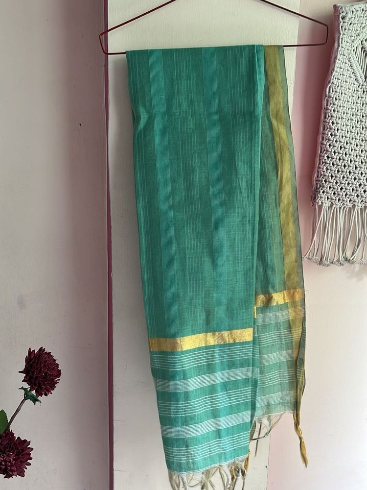 Elegant Teal Dupatta with Gold Border