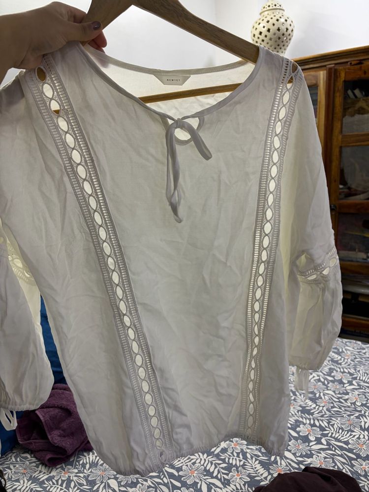 Elegant White Lace Trimmed Top