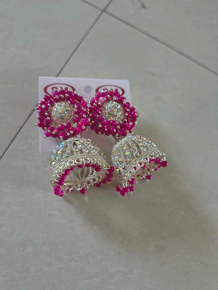 Stunning Pink Jhumka Earrings