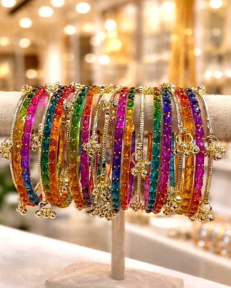 8 kashmir metal bangles +12 colorful glass bangle