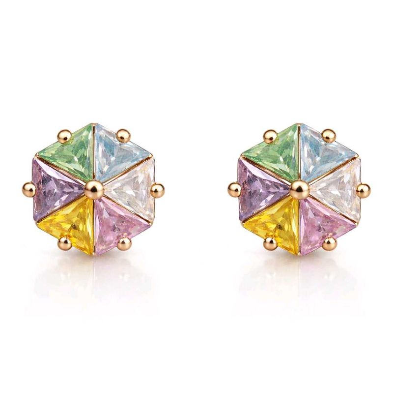 Multicolor Gemstone Hexagon Stud Earrings