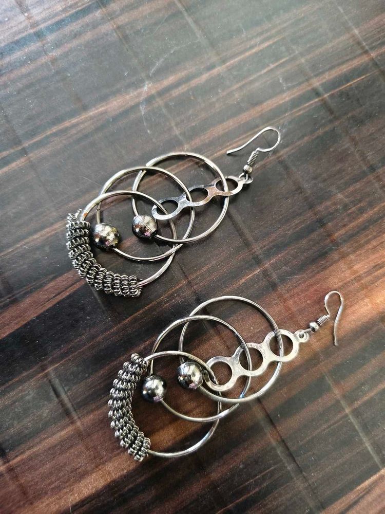 Unique Silver Tone Hoop Earrings