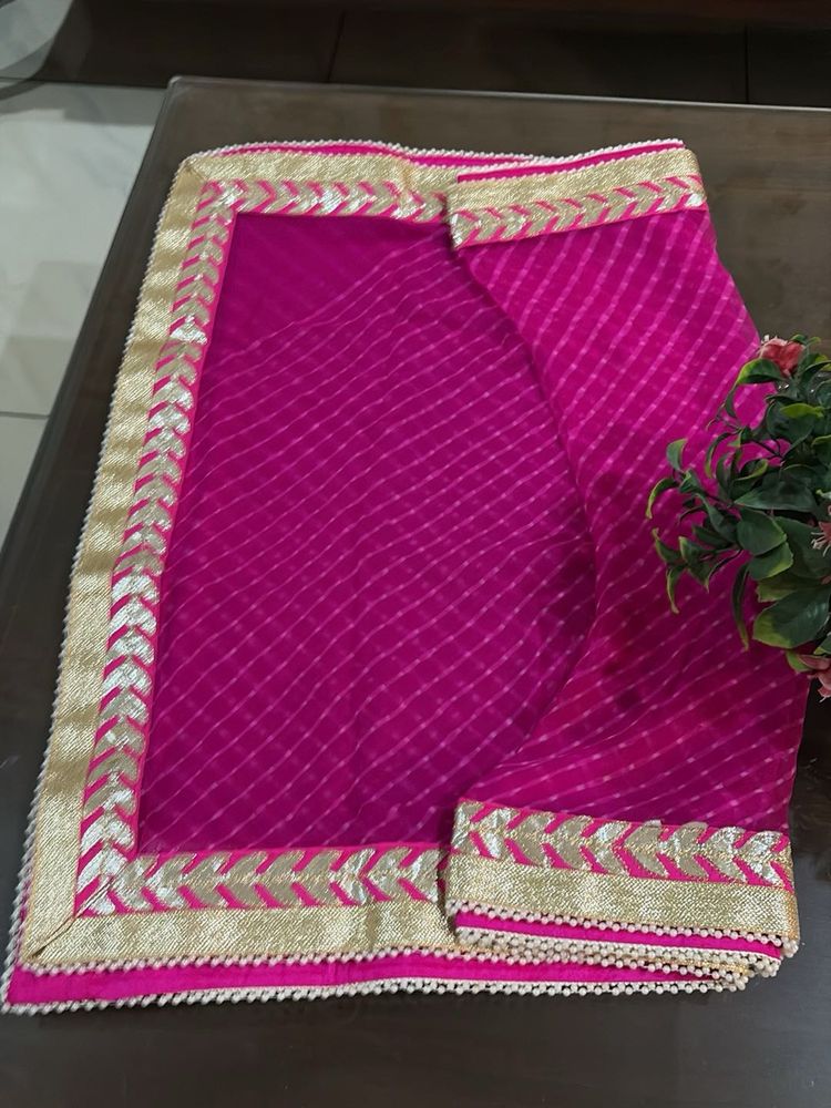 Pink Dupatta with Gold Border