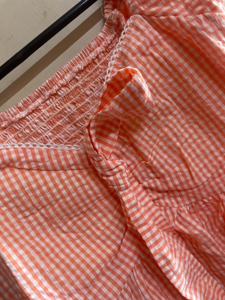 Orange Gingham Smocked Top