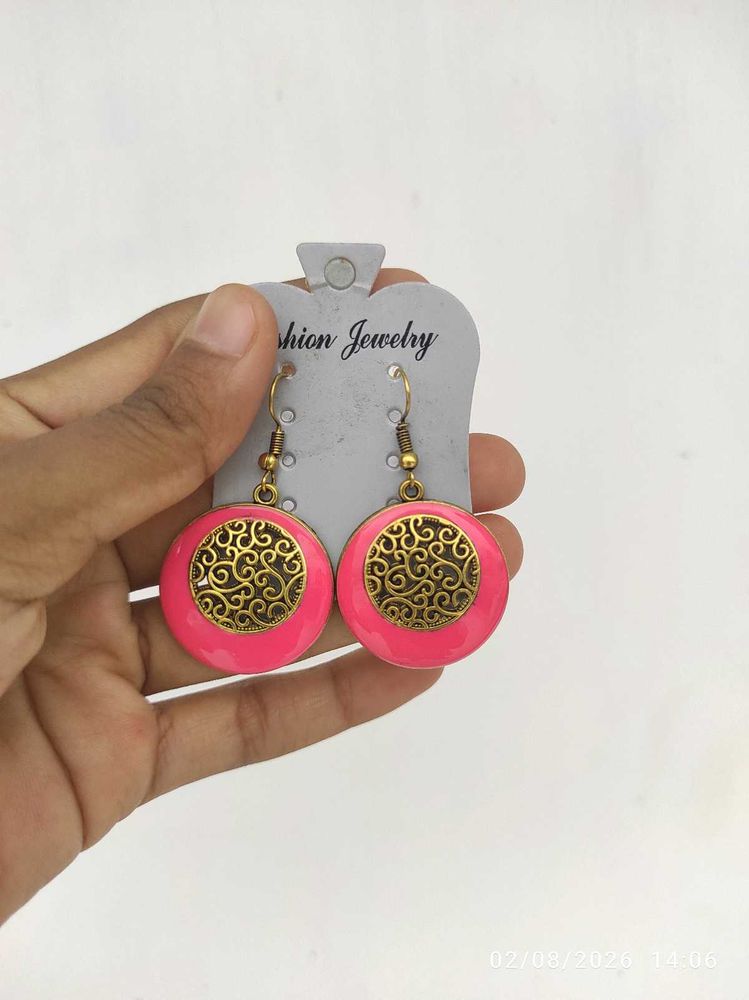 Boho Pink &amp; Gold Dangle Earrings