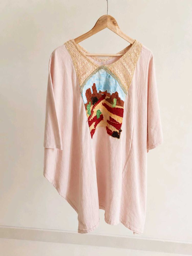Unique Desert Landscape Embroidered Tunic Top
