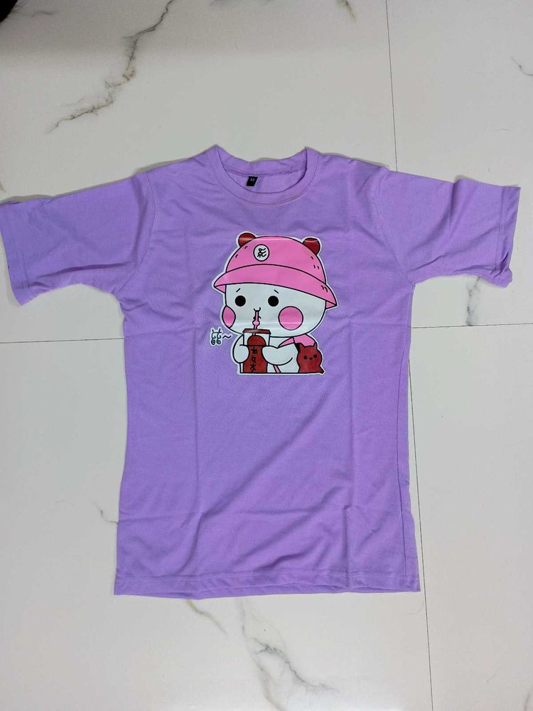 Cute Printed Women's T-Shirt (Lavender)