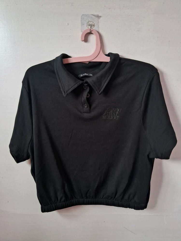 Black Cropped Polo Shirt