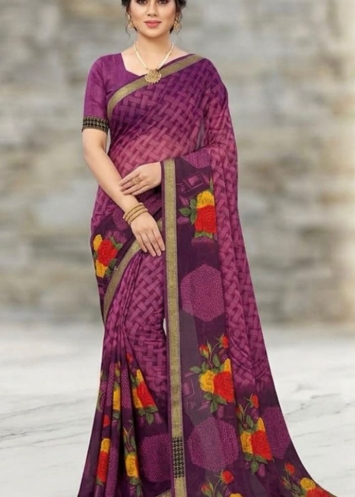 Beautiful Purple Floral Print Saree