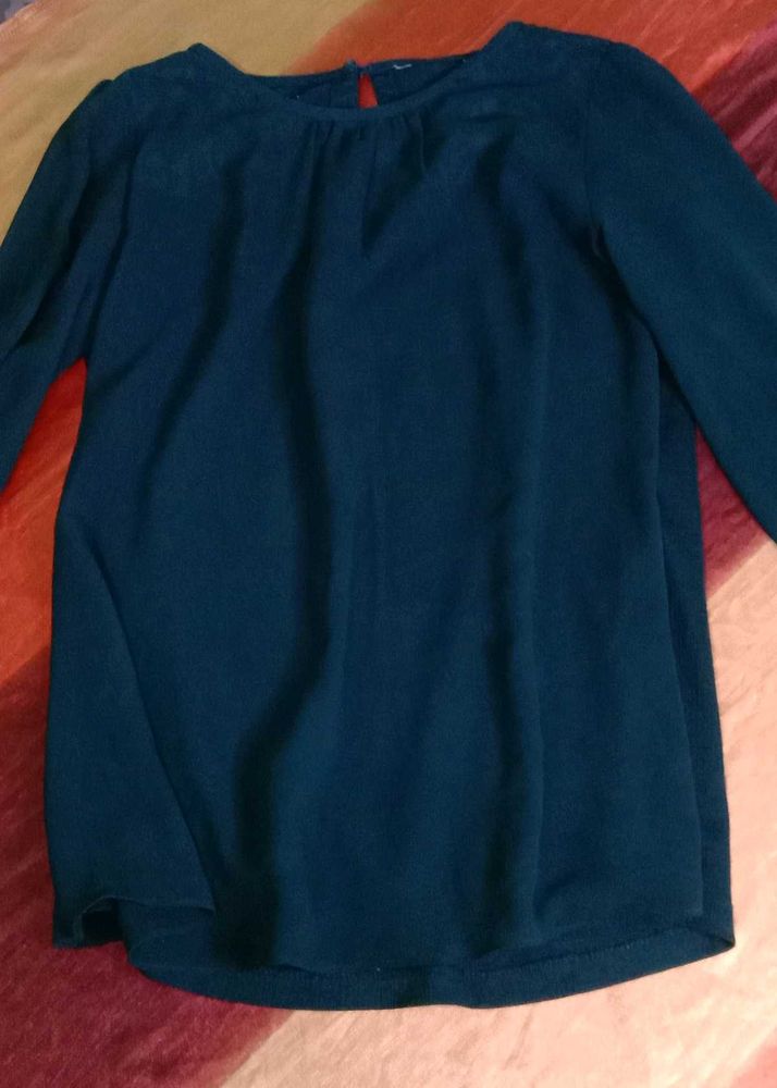 Elegant Dark Blue Long Sleeve Top