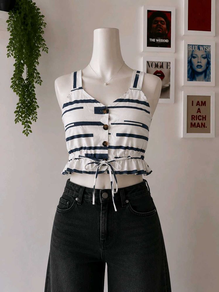 Striped Ruffle Crop Top