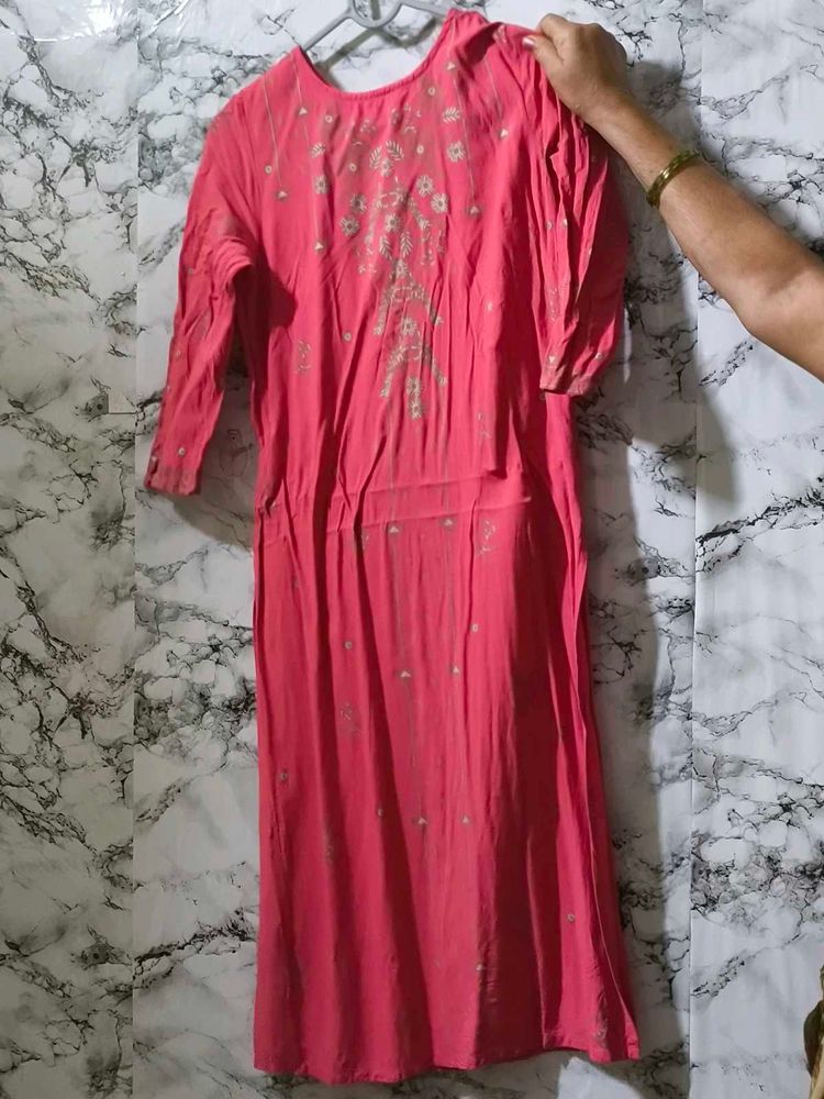 Embroidered Pink Kurta Dress