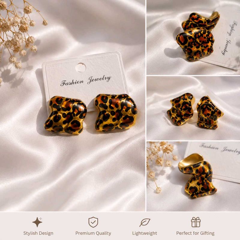 Leopard Print Statement Earrings Fully new