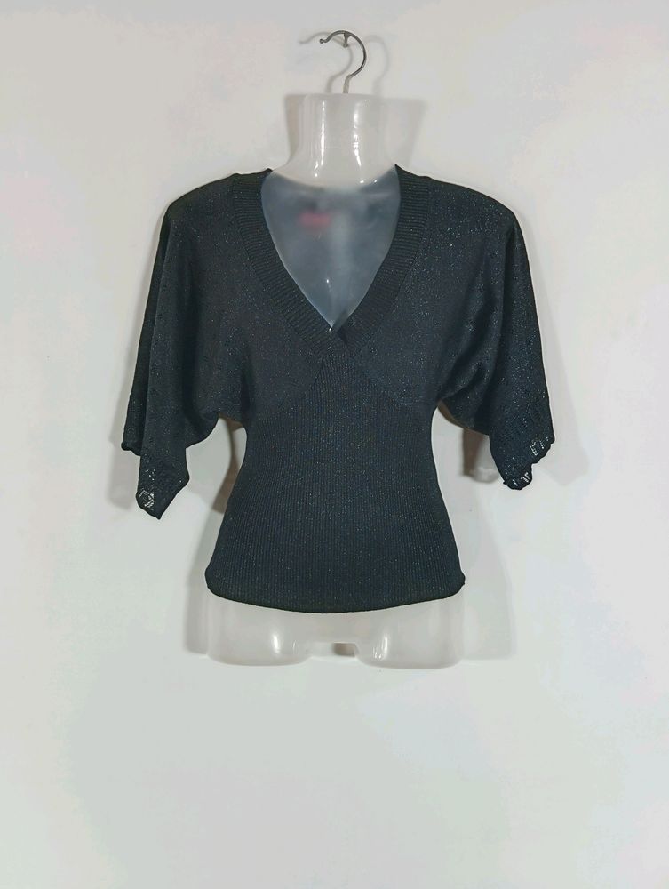 Charcoal Glitter Knit Casual Top