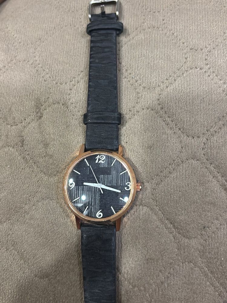 Classic Black Leather Strap Watch