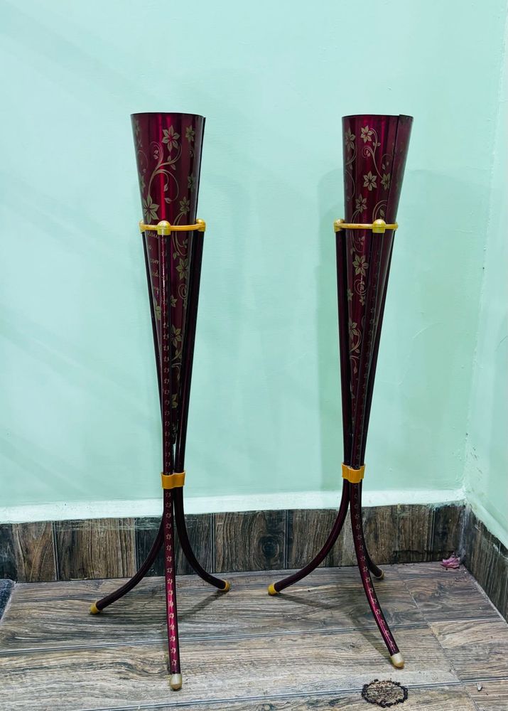 Pair of Red Floral Decorative Stands