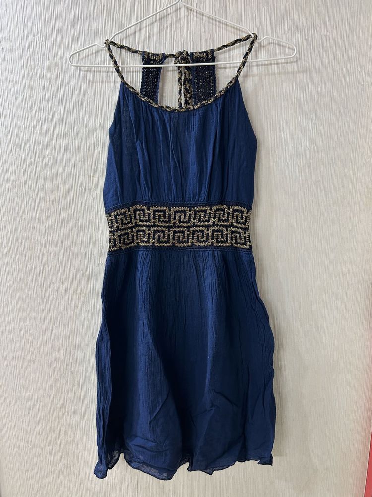 Boho Navy Blue Mini Dress