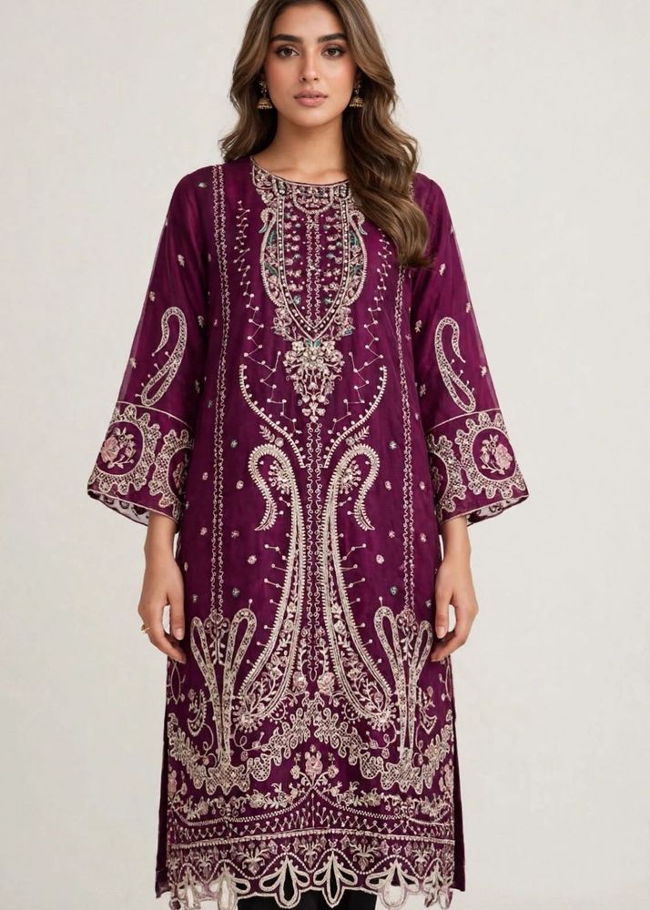 Embroidered Silk Kurti Set