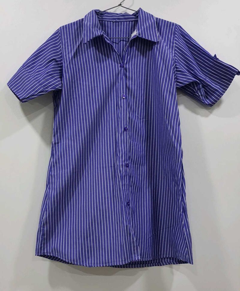 Blue Cotton Striped Tunic Top