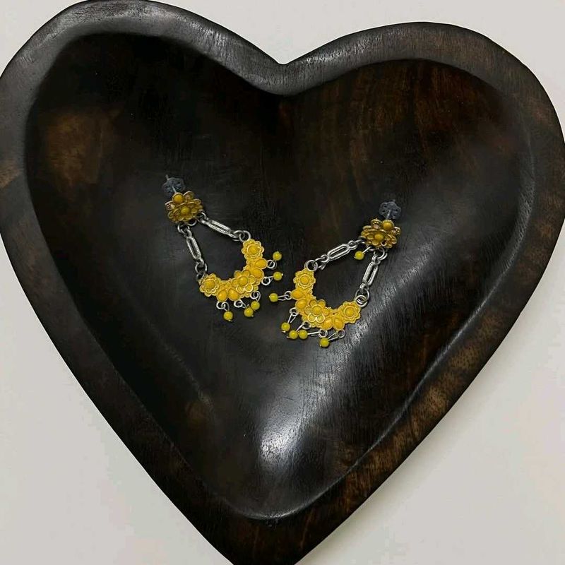 Yellow Floral Dangle Earrings