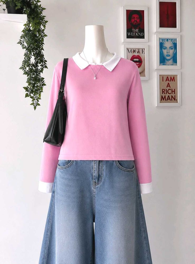 Pink Collared Long Sleeve Top