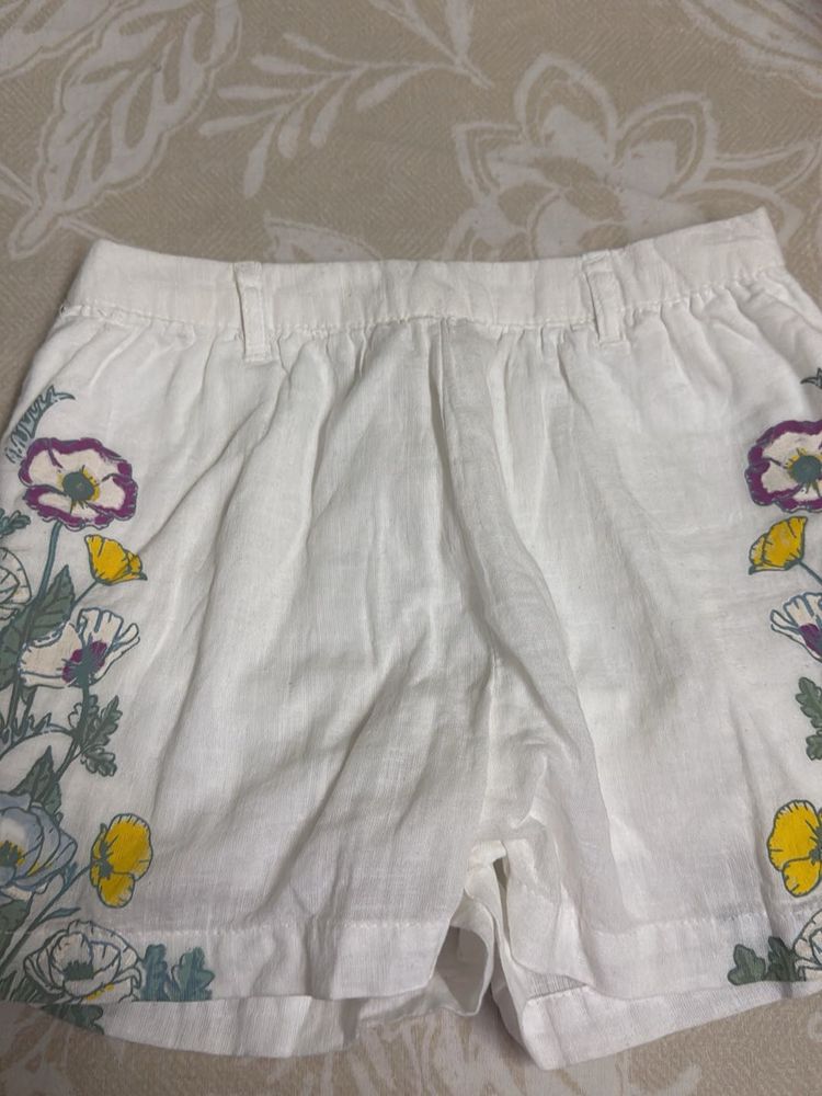 White Floral Embroidered Shorts