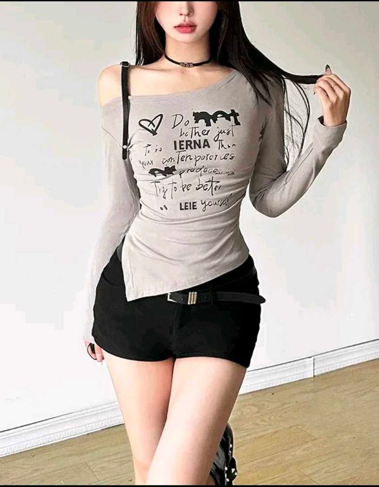 Newme Y2k Asymmetrical Graphic Print Top