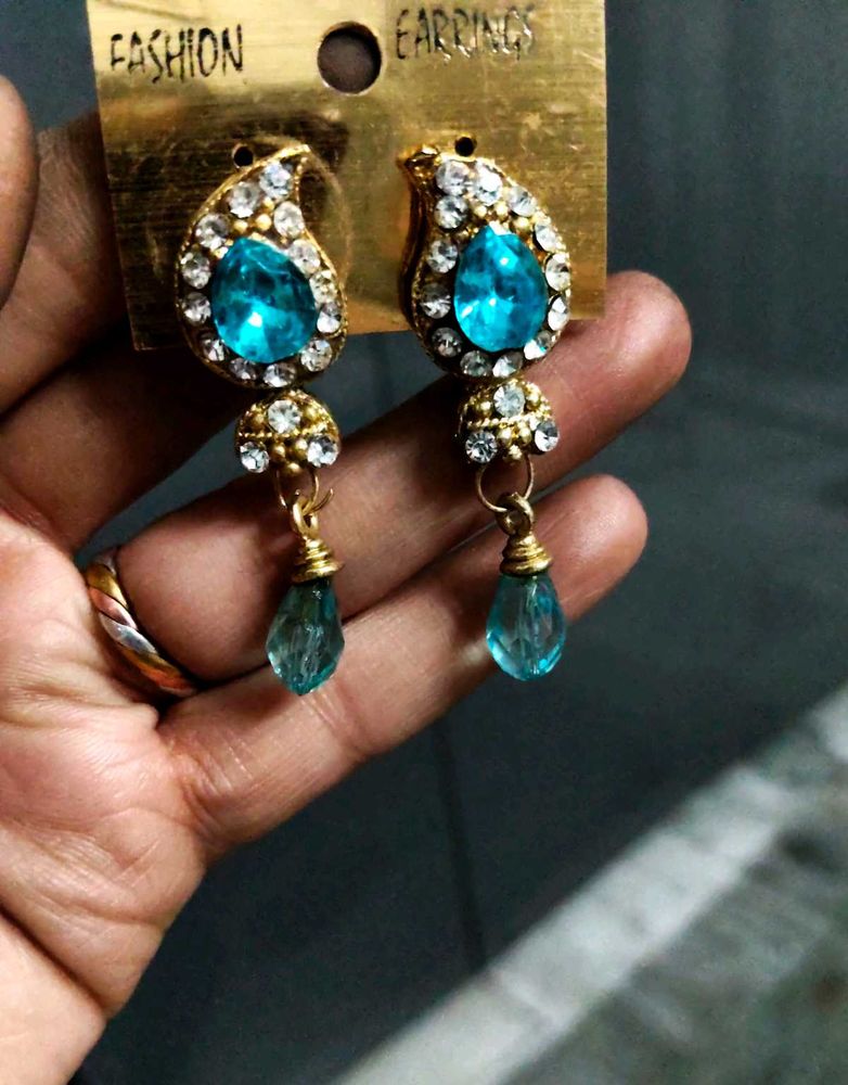 Blue Stone Dangle Earrings