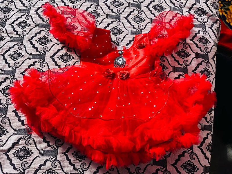 (1 frock ) Sparkly Red Baby Dress